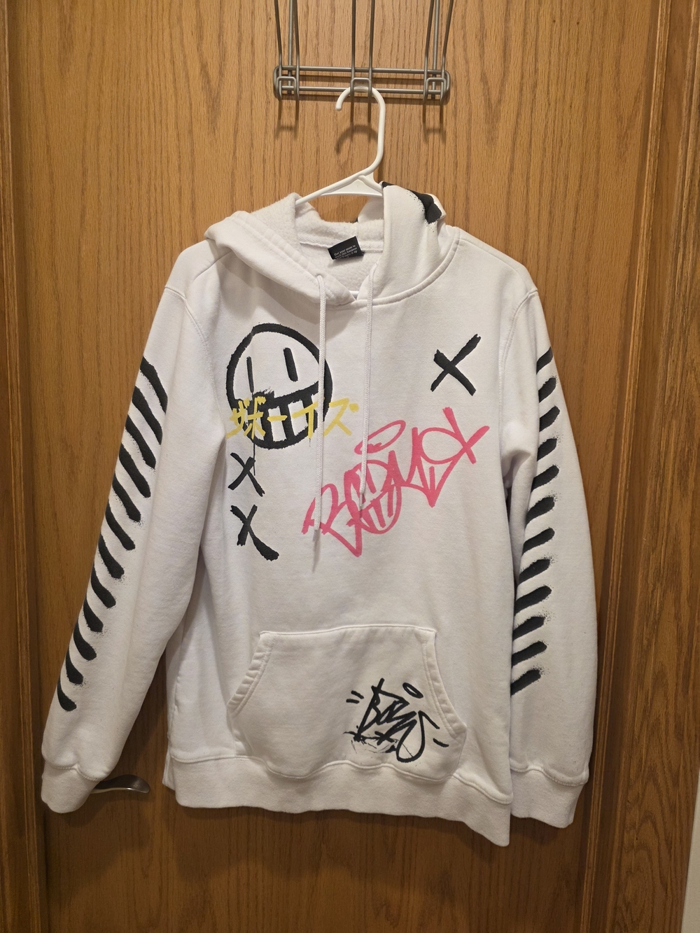 The Boys White Graffiti-Print Men's Hoodie with Pink & Black Accents